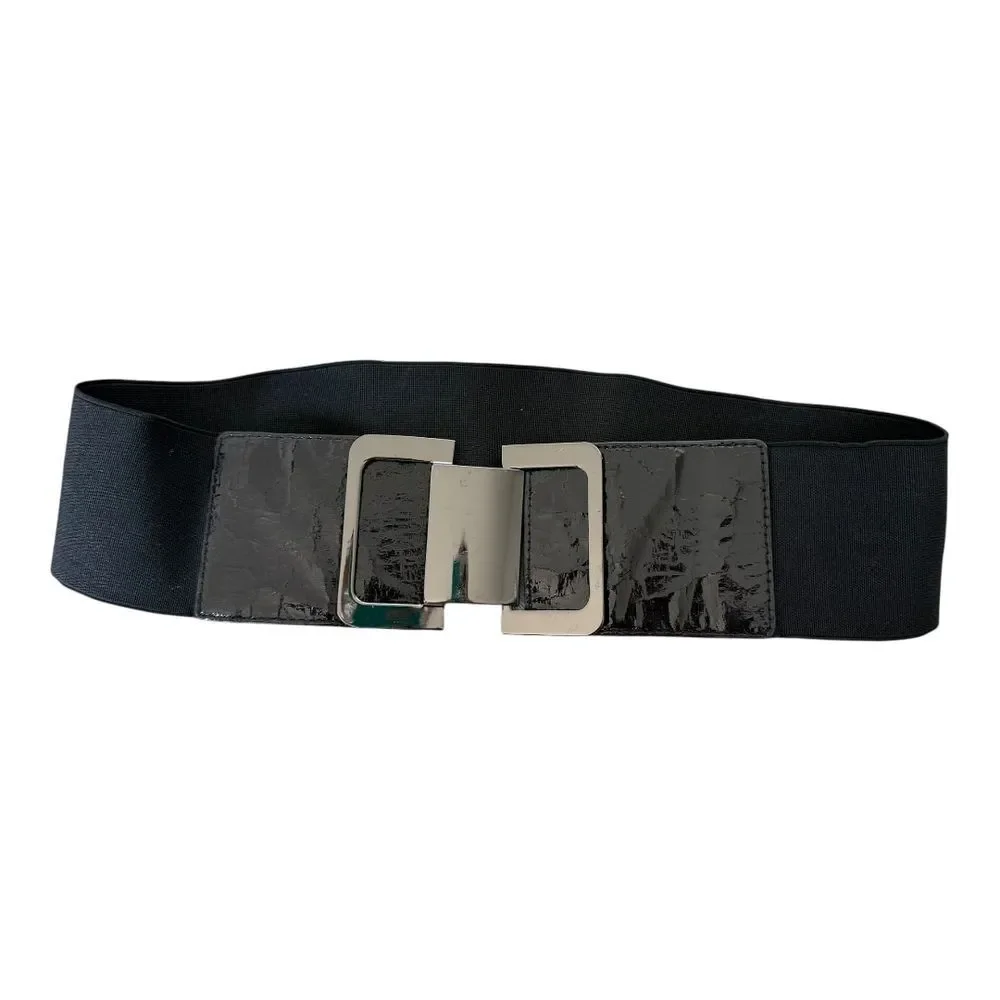 EXPRESS Black Metal Clasp Waist Wide Belt Stretch Womens Small
